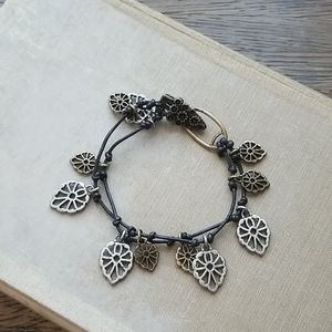 Lucky brand leaf clip leather/metal bracelet